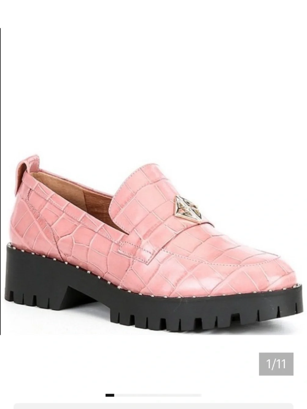 Antonio Melani Pink Croc-Embossed Arrllo Lug Sole Loafers with Gold Accent Sz 9‎